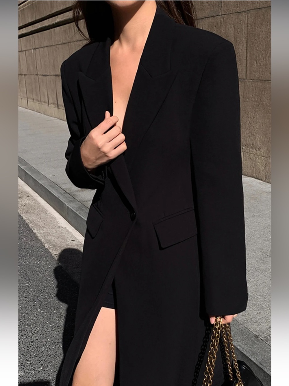 Commense Black Long Trench Coat - Picture 3 of 6